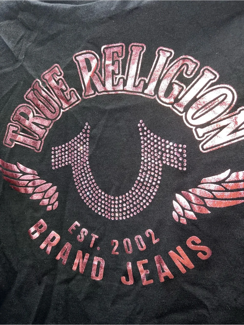 True Religion Black Tee with Pink Accent Logo - Short Sleeve